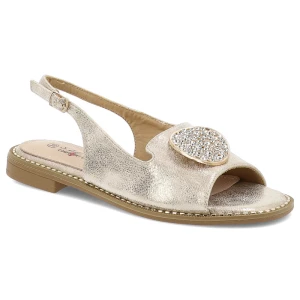 Złote Sandały S.Barski Stylowe Płaskie Obuwie Damskie