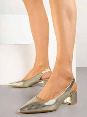 Złote Sandały Slingback Vices na Słupku Zdobione Perforacją Telanisia