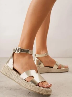 Złote Sandały VICES na Grubej Plecionej Podeszwie Meztora