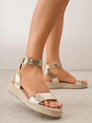 Złote Sandały VICES na Grubej Plecionej Podeszwie z Paskiem Wokół Kostki Roselena