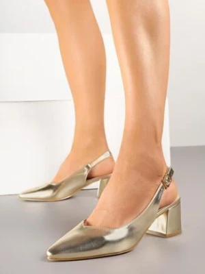 Złote Sandały Vices na Obcasie Bez Pięty ze Skórzaną Wkładką Ciariliana