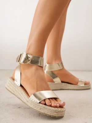 Złote Sandały VICES na Plecionej Grubej Podeszwie z Paskiem Wokół Kostki Casilla