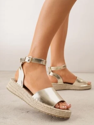 Złote Sandały VICES na Plecionej Platformie z Zapięciem na Pasek z Klamrą Evimoni