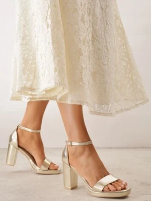 Złote Sandały VICES na Słupkowym Obcasie ze Skórzaną Wkładką Azimera