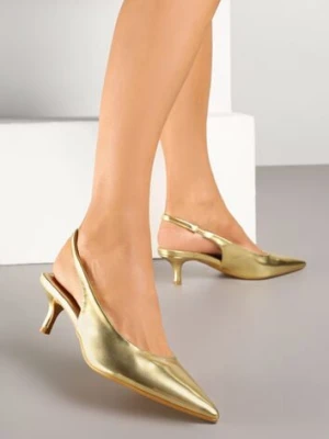 Złote Sandały Vices Slingback na Obcasie Typu Kaczuszka Kovirida