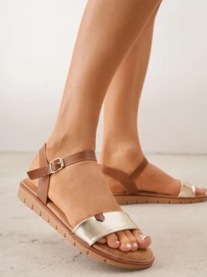 Złote Sandały VICES w Stylu Basic z Paskiem z Klamerką Loretha