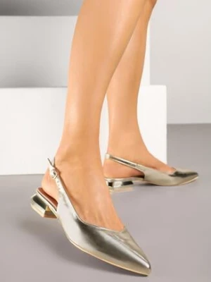 Złote Sandały Vices ze Skórzaną Wkładką i Noskiem w Szpic Galurena