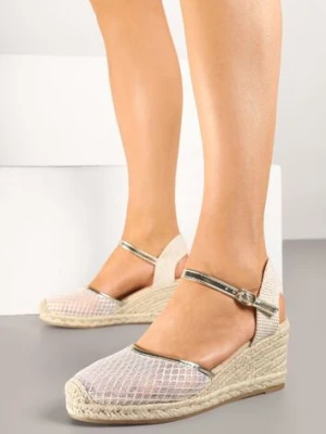 Złote Sandały w Stylu Espadryli z Plecionką i Siateczką Meranella