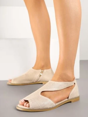 Złote Sandały z Wkładką ze Skóry Naturalnej Zdobione Perforacją Annorin goodin