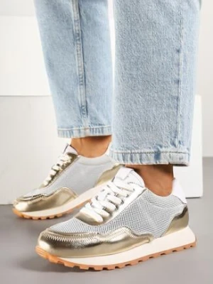 Złote Skórzane Sneakersy z Geometrycznym Wzorem Rivoiti cambell