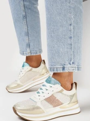 Złote Sneakersy Brokatowe na Piankowej Podeszwie Tindriel