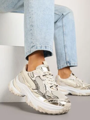 Zdjęcie produktu Złote Sneakersy na Platformie z Geometrycznym Wzorem Mevriane