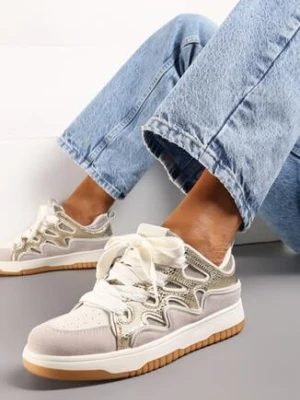 Złote Sneakersy przed Kostkę Podwójnie Sznurowane Luretta