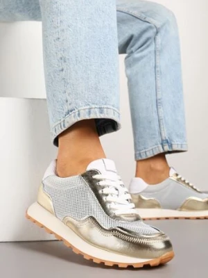Złote Sneakersy Skórzane Ozdobione Geometrycznym Motywem Wibessa