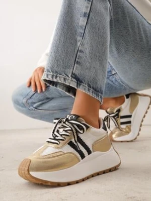 Złote Sneakersy VICES w Stylu Streetwearowym na Grubej Podeszwie Ilinatea