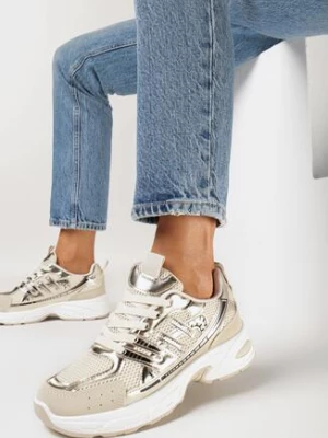 Złote Sneakersy z Ozdobnymi Przeszyciami Varteli