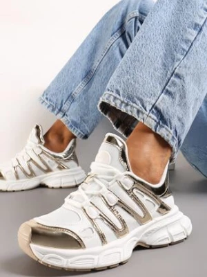 Złote Sneakersy z Ozdobnymi Wstawkami i Tłoczoną Podeszwą Adlenavia