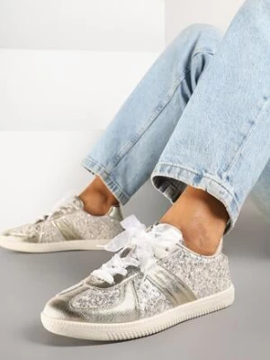 Złote Sneakersy ze Skórzaną Wkładką i Cekinami Iswia goodin