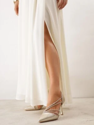 Złote Szpilki VICES z Ozdobnymi Paseczkami z Cyrkoniami w Eleganckim Stylu Jaenlith