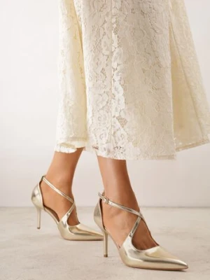 Złote Szpilki VICES z Paseczkami w Kształcie Litery X Alethise