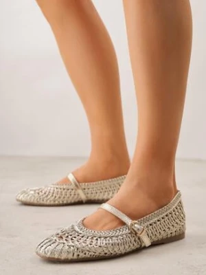 Złote Szydełkowe Balerinki z Paskiem z Klamerką Uroinne