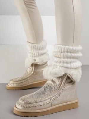 Złote Wsuwane Śniegowce z Futerkiem i Metalicznym Połyskiem Vetirena