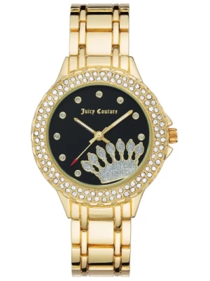 Złoty Damski Zegarek Analogowy z Ozdobioną Cyferblatem ze Strasami Juicy Couture