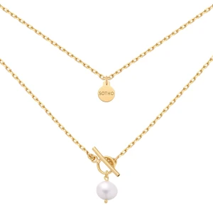 Złoty masywny łańcuszek z naturalną perłą : Długość - 50 cm SOTHO