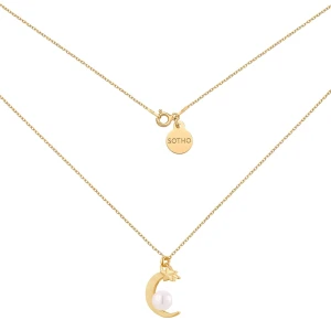 Złoty naszyjnik z księżycem i perłą SWAROVSKI® CRYSTAL : Długość - 70 cm SOTHO