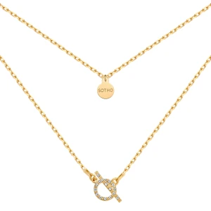 Złoty naszyjnik z ozdobnym zapięciem z kryształkami SWAROVSKI® CRYSTAL : Długość - 45cm SOTHO