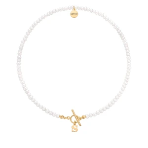 Złoty naszyjnik z pereł naturalnych z literką : Długość - 45cm, LiTERKI - 5 SOTHO