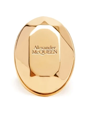 Złoty pierścień z fasetowanym kamieniem Alexander McQueen