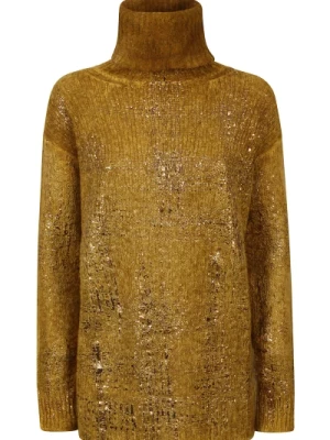 Złoty Sweter z Laminowanym Wzorem i Wysokim Kołnierzem Avant Toi