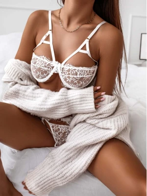 Zmysłowy komplet bielizny ze strapsami - LAREO - biały  magmac 