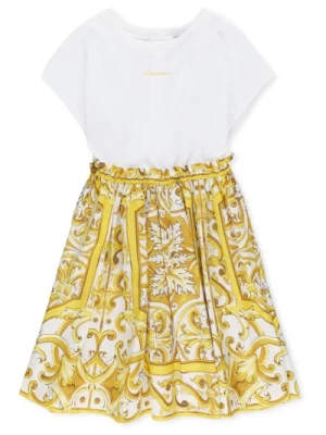 Żółta Bawełniana Sukienka Dziewczęca Maiolica Gialla Dolce & Gabbana