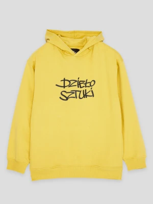 Żółta bluza dresowa z kapturem i napisem Reporter