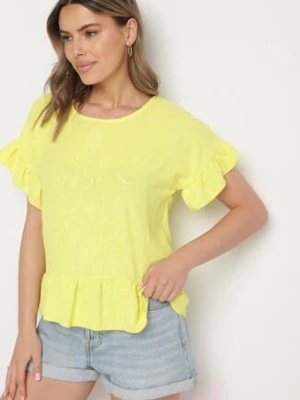 Żółta Bluzka o Kroju Oversize z Falbanami Livelle