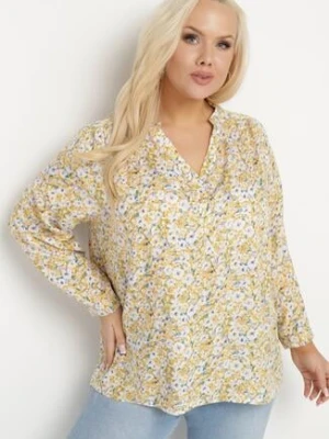 Żółta Bluzka Wiskozowa w Kwiaty o Koszulowym Fasonie Vilozi melya by melody