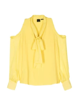 Żółta bluzka z odkrytymi ramionami i falbanami Pinko