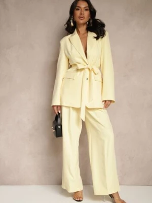 Żółta Jednorzędowa Marynarka o Taliowanym Fasonie z Wiązanym Paskiem Daviritte lovery