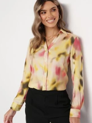 Żółta Koszula z Kołnierzykiem z Wzorzystej Tkaniny Lumi rosa