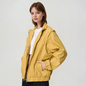 Żółta kurtka bomber oversize z imitacji skóry House