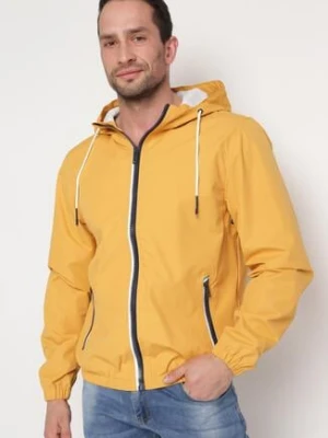 Żółta Kurtka Wiatrówka z Kapturem i Kieszeniami Maeven