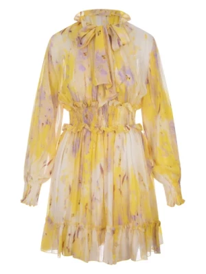 Żółta Kwiatowa Sukienka Georgette Msgm