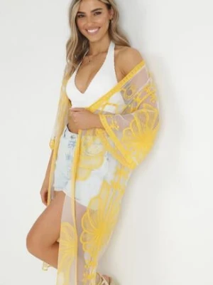 Żółta Narzutka z Haftowanej Siateczki z Szerokimi Rękawami Shwe r&f fashion