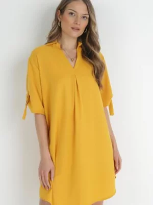 Żółta Pudełkowa Sukienka Mini z Kołnierzykiem Zeena