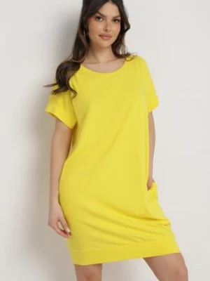 Żółta Pudełkowa Sukienka T-shirtowa o Krótkim Kroju Orlella