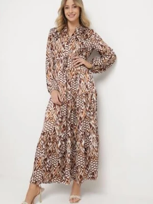 Żółta Rozkloszowana Sukienka z Paskiem w Talii i Falbanką Zapinana na Guziki Loremarie belcci