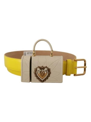 Żółta skórzana mikro torba na słuchawki z sercem Devotion Dolce & Gabbana