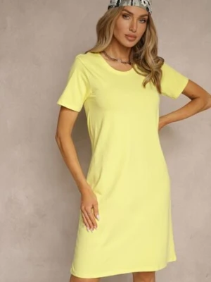 Żółta Sukienka z Bawełny o T-shirtowym Fasonie Niliora glo-story